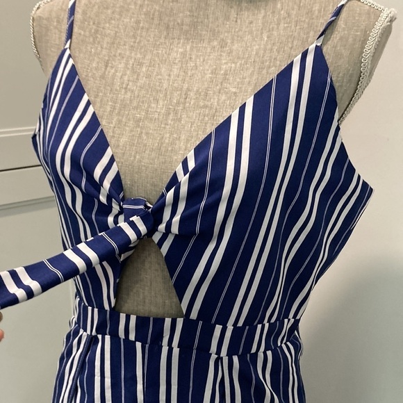 NAVY Blue and White Striped Maxi Romper with Cut-Out Sz Large - Picture 4 of 17